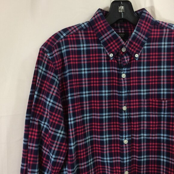 J. Crew Shirt Oxford Button Front Navy Red Plaid Slim Fit 100% Cotton Medium - Picture 1 of 4